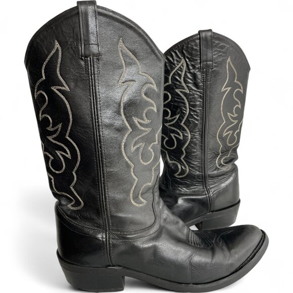 Old West Black Leather Western Cowboy Biker Boots Men's 11 D - Picture 1 of 13